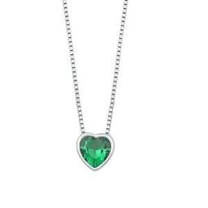 Sterling Silver Emerald Green Heart Pendant Necklace – CZ – 16” + 2” Extension